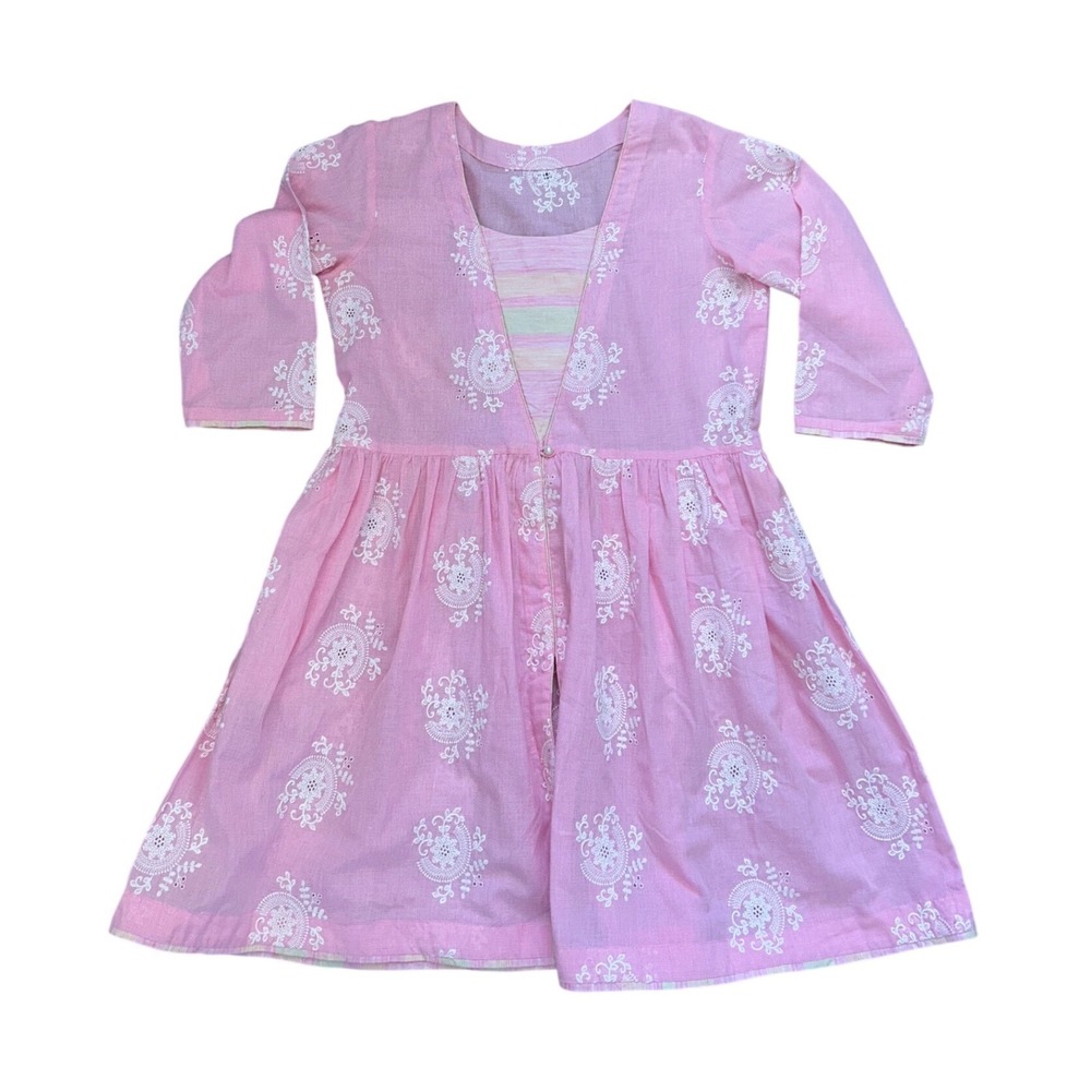 Handmade Vintage Pink Gingham Embroidered‎ Cottagecore dress prairie Small